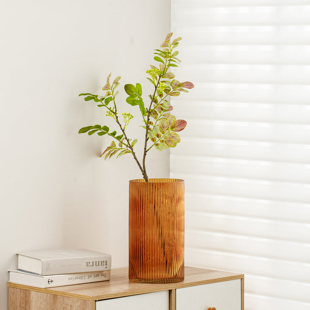 Amber Striped Glass Vase | Modern Decorative Flower Vase