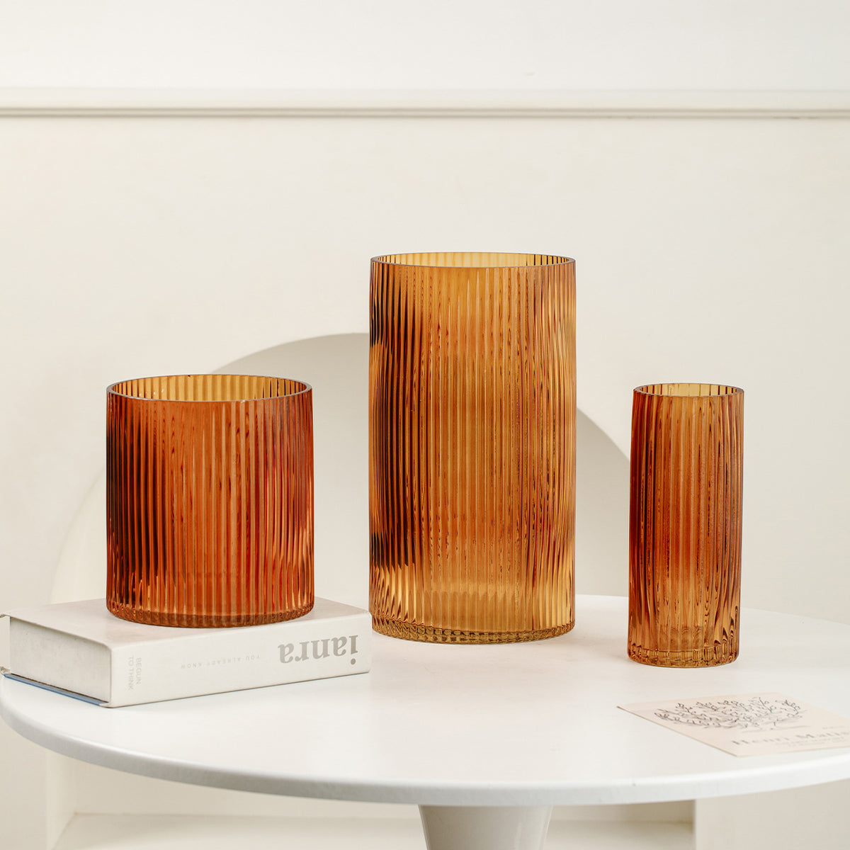 Amber Striped Glass Vase | Modern Decorative Flower Vase