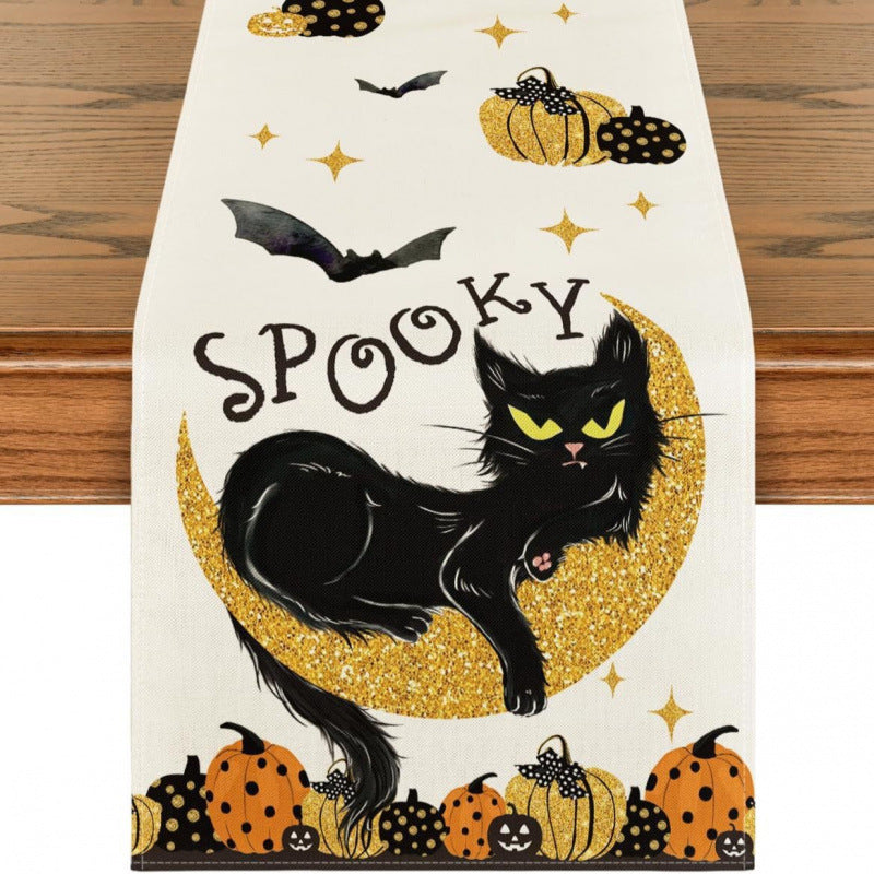 Halloween Pumpkin & Ghost Linen Table Runner