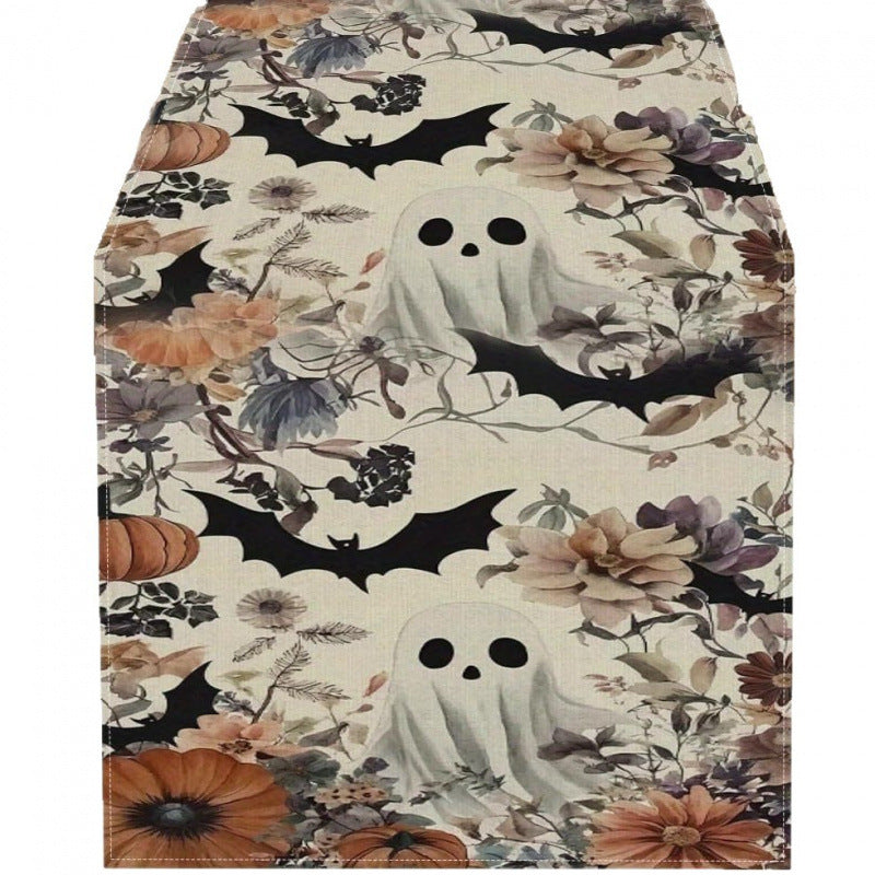 Halloween Pumpkin & Ghost Linen Table Runner
