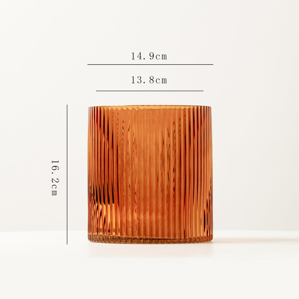 Amber Striped Glass Vase | Modern Decorative Flower Vase