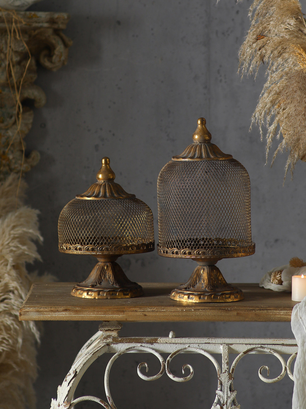Vintage Wrought Iron Candle Cage Lantern| Rustic Antique Home Decor