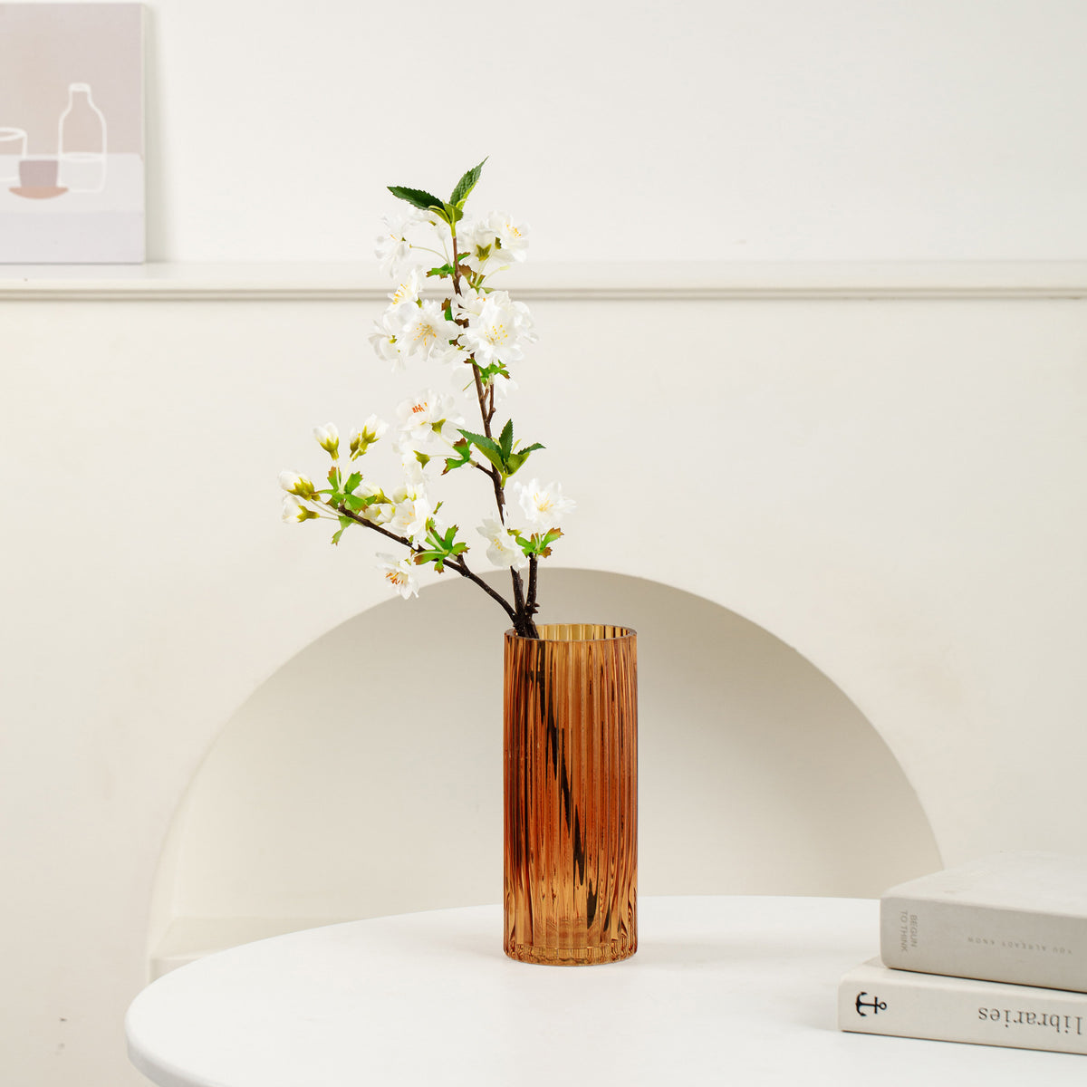 Amber Striped Glass Vase | Modern Decorative Flower Vase