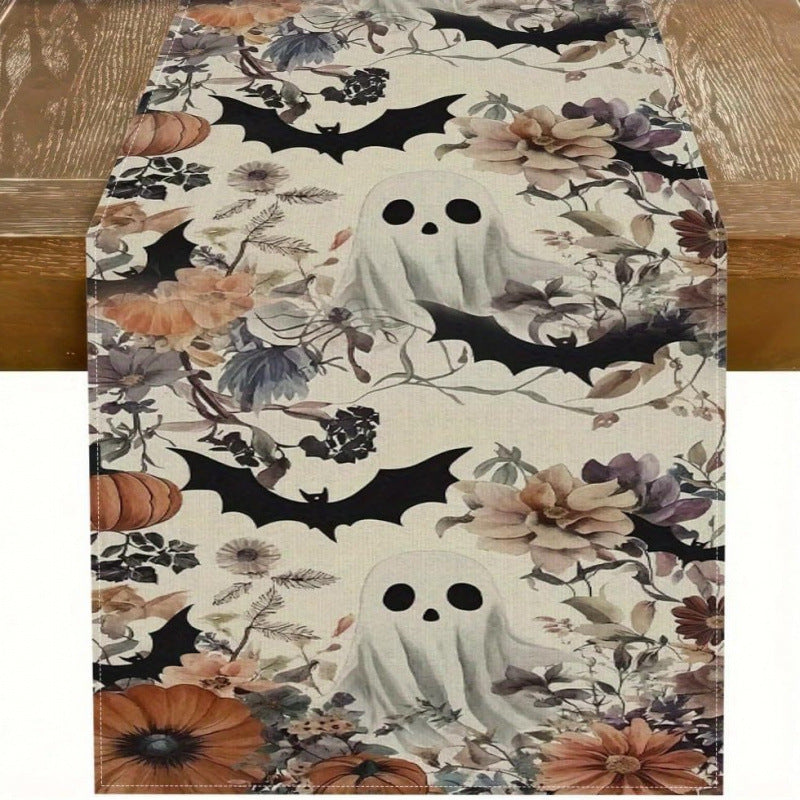 Halloween Pumpkin & Ghost Linen Table Runner