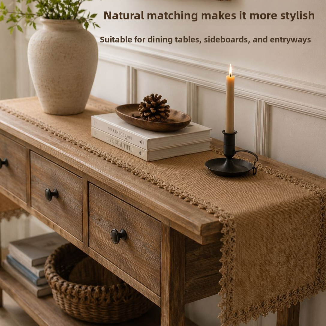 Rustic Jute Table Runner| Natural Rope-Trim Dining Table Decor