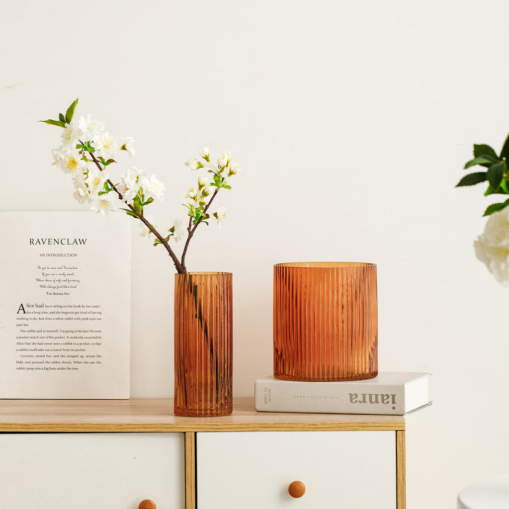 Amber Striped Glass Vase | Modern Decorative Flower Vase