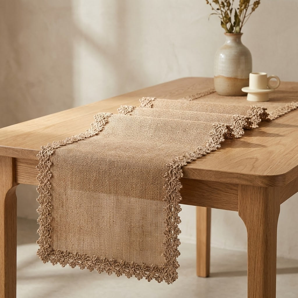 Rustic Jute Table Runner| Natural Rope-Trim Dining Table Decor