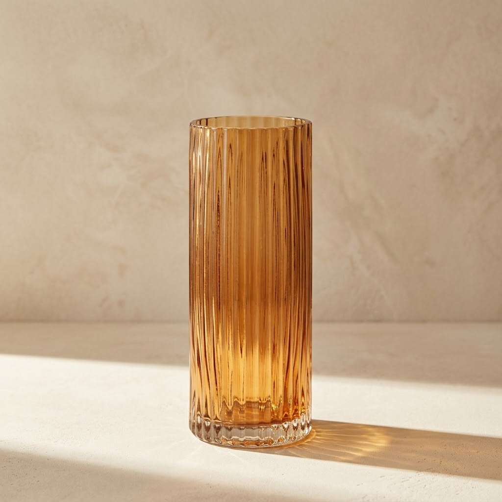 Amber Striped Glass Vase | Modern Decorative Flower Vase